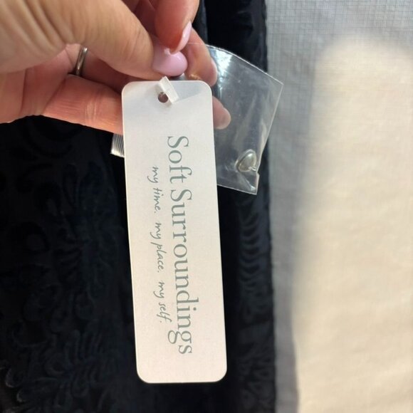 Soft Surroundings Black Floral Burnout Velvet Tunic Top With Crystal Button Cuff - Picture 7 of 12